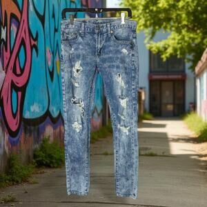 American Eagle Men's 28x32 Flex Acid Wash Destroyed Skinny Denim Jeans